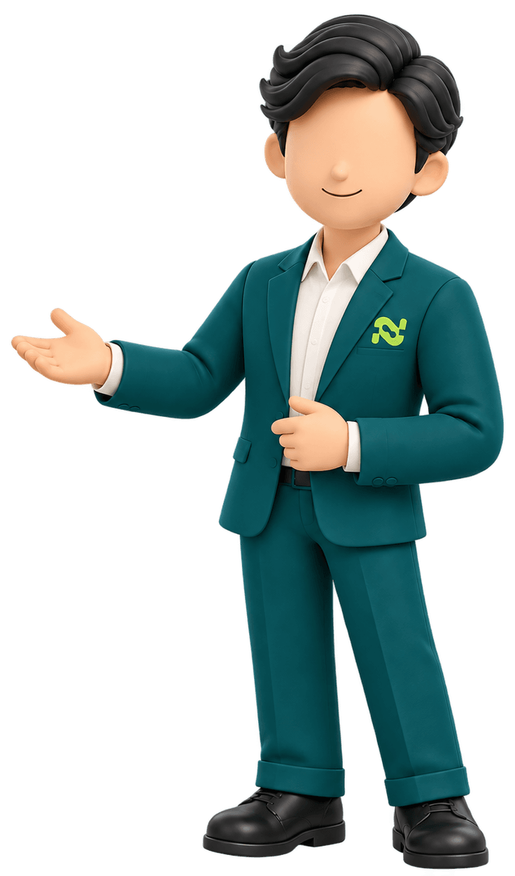 Maskot NUHA menunjuk ke formulir permintaan Company Profile
